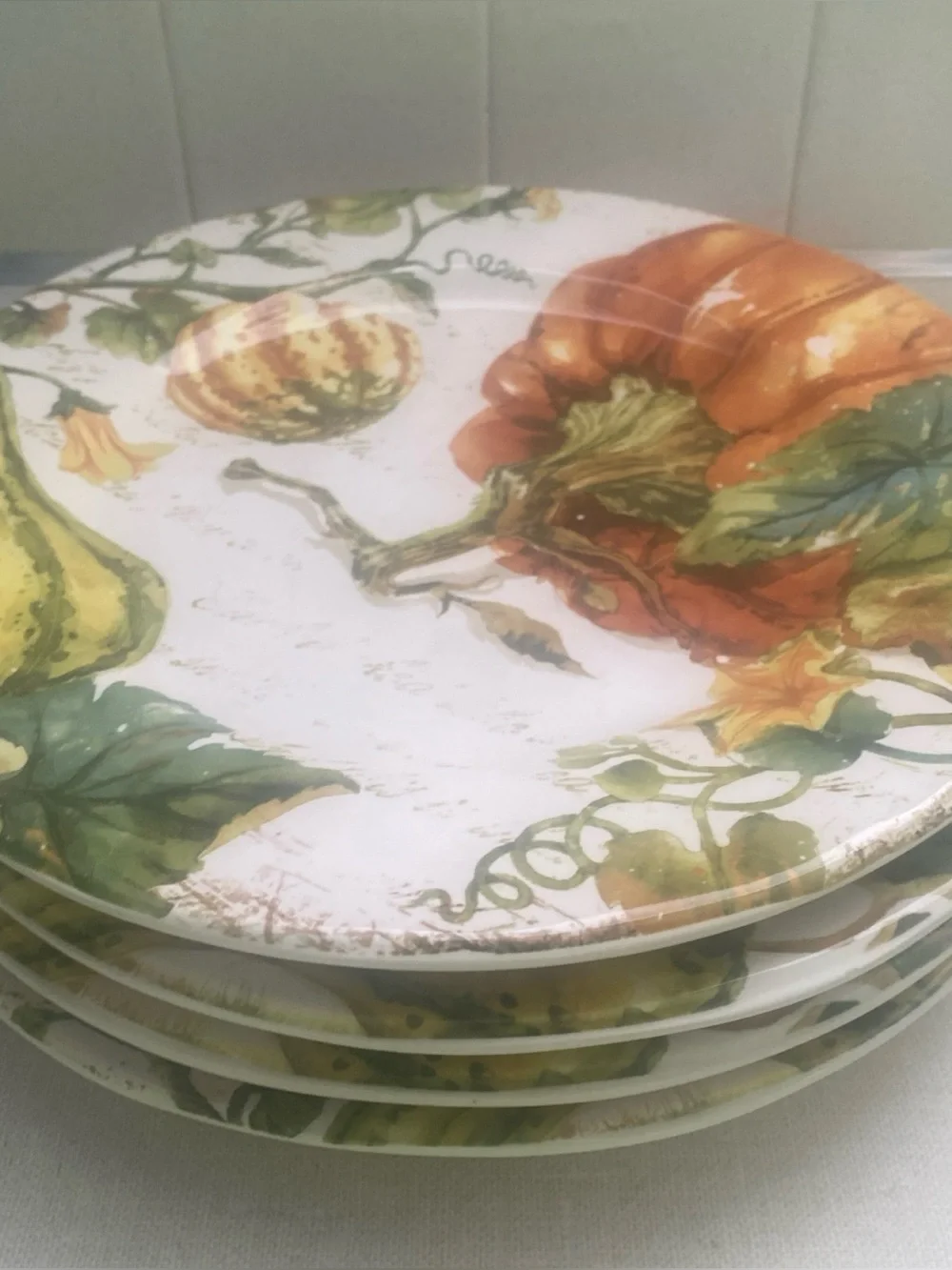 Pier 1 Pumpkin Patch Dinner Plates Set of 4 Earthenware Fall Thanksgiving
